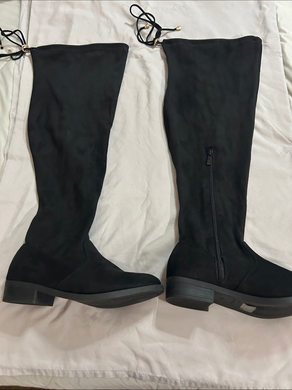 Over-the-Knee Black Suede Boots with Side Zip